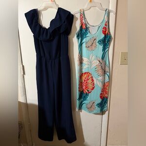 New York & Company Midnight Blue Ruffled Jumpsuit